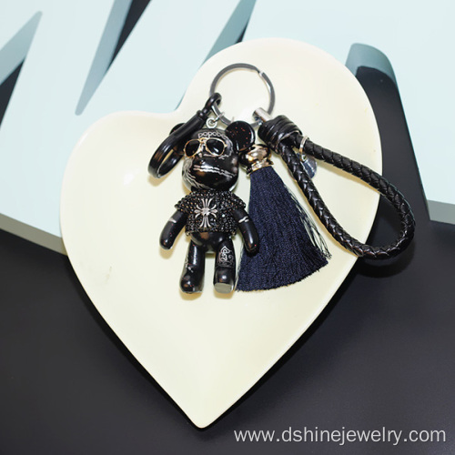 Rhinestone Bear Pendant Silk Tassel Keychain Tassel Handbag